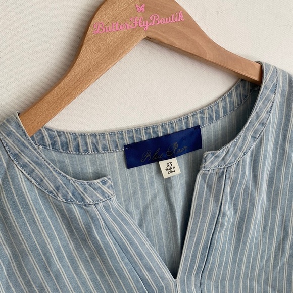 Blue Rain v neck Tied Sleeves cold shoulder pinstripe peplum Blouse, Size XS - Picture 9 of 11